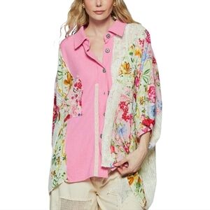 POL Pink Floral Patchwork Top